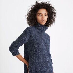 Madewell flecked turtleneck sweater boxy navy blue donegal knit xsmall